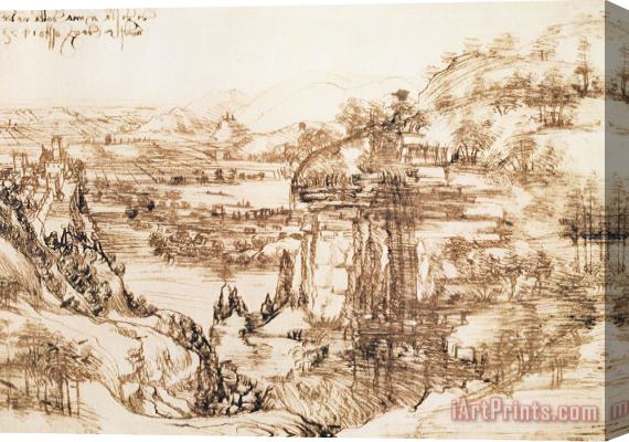 Leonardo da Vinci Arno Landscape Stretched Canvas Print / Canvas Art