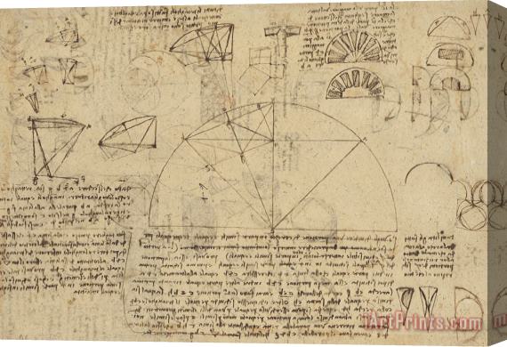 Leonardo da Vinci Geometrical Study About Transformation From Rectilinear To Curved Surfaces And Vice Versa From Atlan Stretched Canvas Print / Canvas Art