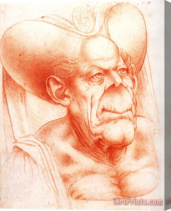 Leonardo da Vinci Grotesque Head Chalk Drawing Stretched Canvas Painting / Canvas Art