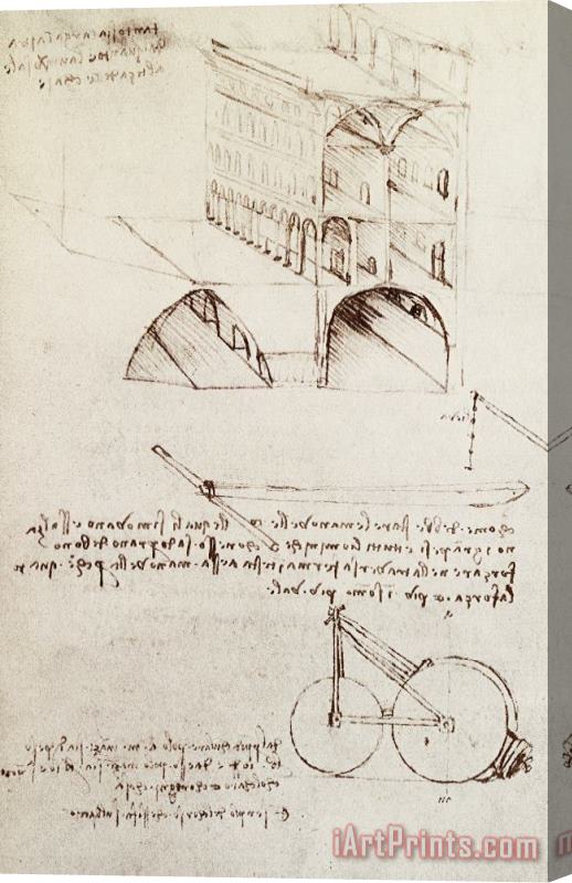 Leonardo da Vinci Manuscript B F 36 R Architectural Studies Development And Sections Of Buildings In City With Raise Stretched Canvas Painting / Canvas Art