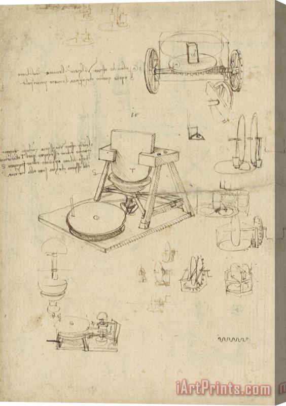 Leonardo da Vinci Polishing Machine Formed By Two Wheeled Carriage From Atlantic Codex Stretched Canvas Painting / Canvas Art