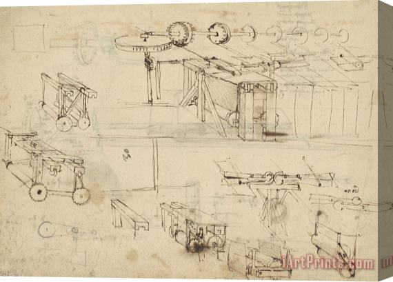 Leonardo da Vinci Shearing Machine For Fabrics And Its Components From Atlantic Codex Stretched Canvas Painting / Canvas Art