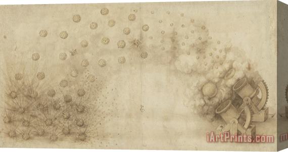 Leonardo da Vinci Study Of Two Mortars For Throwing Explosive Bombs From Atlantic Codex Stretched Canvas Print / Canvas Art