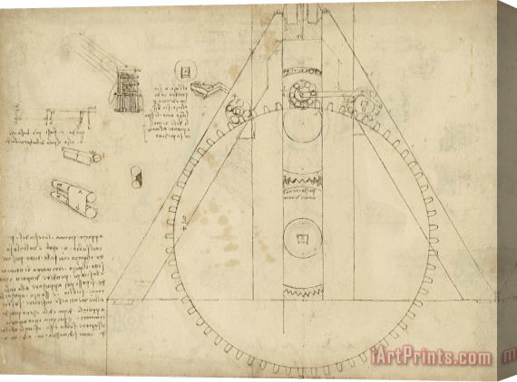 Leonardo da Vinci Teaseling Machine From Atlantic Codex Stretched Canvas Print / Canvas Art