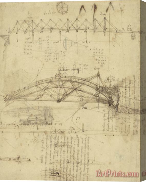 Leonardo da Vinci Three Kinds Of Movable Bridge Stretched Canvas Print / Canvas Art