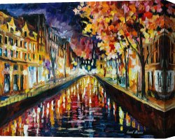 New Amsterdam: Palisades Canvas Prints - Amsterdam Night by Leonid Afremov
