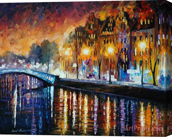 Leonid Afremov Amsterdams Reflection Stretched Canvas Painting / Canvas Art