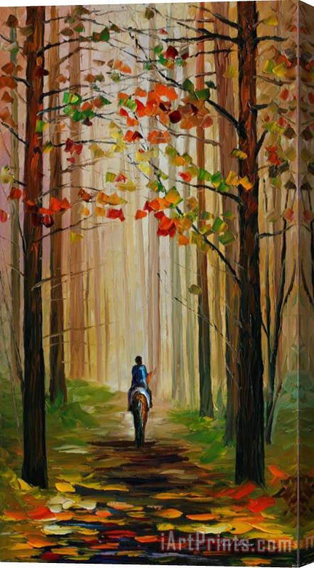 Leonid Afremov Autumn Stroll On A Horse Stretched Canvas Print / Canvas Art