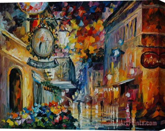 Leonid Afremov Cafe In The Old City Stretched Canvas Painting / Canvas Art