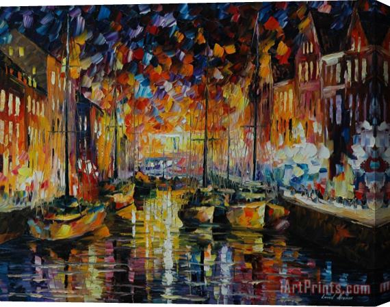 Leonid Afremov Copenhagen's Harbor Stretched Canvas Painting / Canvas Art
