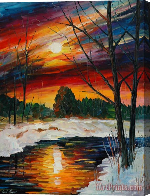 Leonid Afremov December Winter Sunset Stretched Canvas Painting / Canvas Art