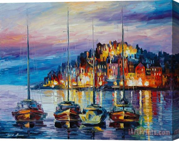 Leonid Afremov Evening Harbor Stretched Canvas Painting / Canvas Art