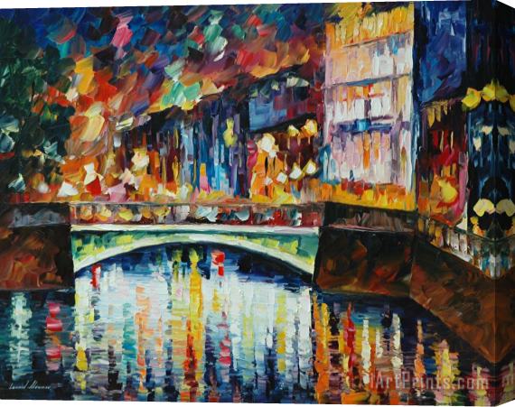 Leonid Afremov Green Bridge Stretched Canvas Painting / Canvas Art
