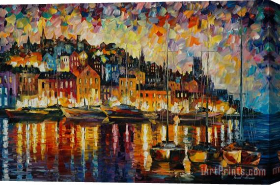 Leonid Afremov Harbor Of Corsica Stretched Canvas Painting / Canvas Art