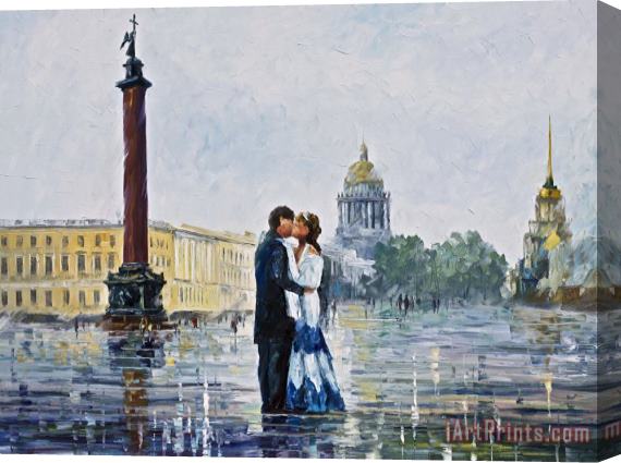 Leonid Afremov Kiss In St. Petersburg Stretched Canvas Print / Canvas Art