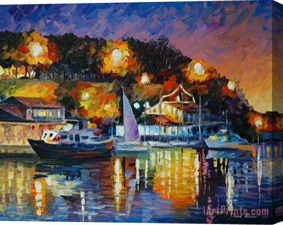 Leonid Afremov River Wharf Stretched Canvas Print / Canvas Art