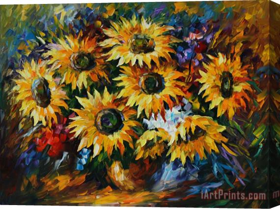Leonid Afremov Sunflowers Arrangement Stretched Canvas Print / Canvas Art