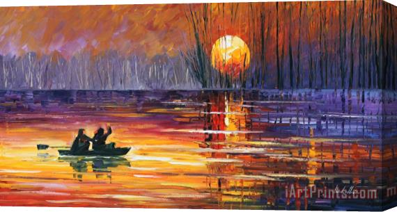 Leonid Afremov Sunset Fishing Stretched Canvas Print / Canvas Art