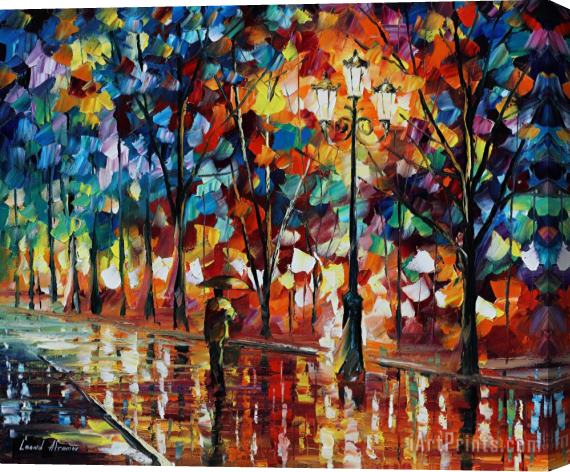 Leonid Afremov The alone umbrella man Stretched Canvas Print / Canvas Art