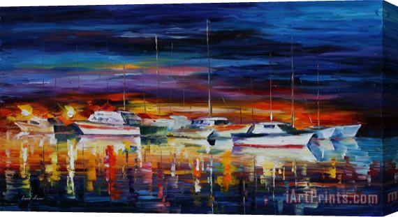 Leonid Afremov Yacht Club At Night Stretched Canvas Print / Canvas Art
