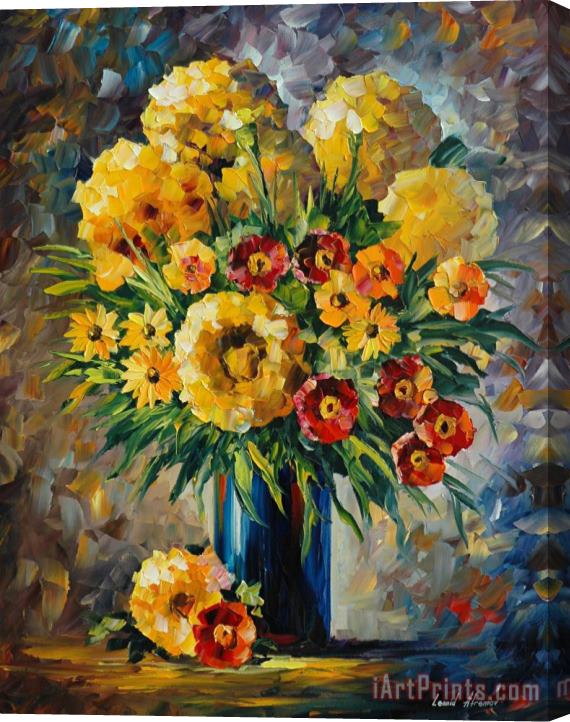Leonid Afremov Yellow And Red Flowers Stretched Canvas Painting / Canvas Art