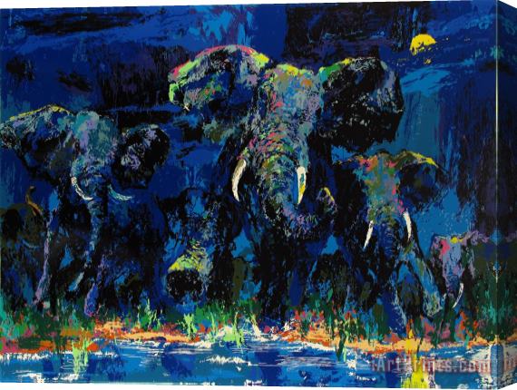 Leroy Neiman Elephant Nocturne Stretched Canvas Print / Canvas Art