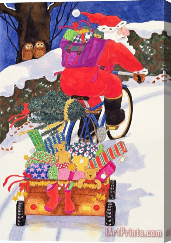 Linda Benton Santas Bike Stretched Canvas Painting / Canvas Art