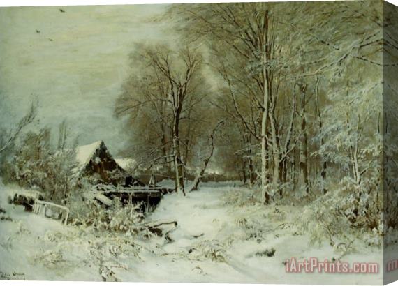 Louis Apol A Cottage in a Snowy Landscape Stretched Canvas Painting / Canvas Art