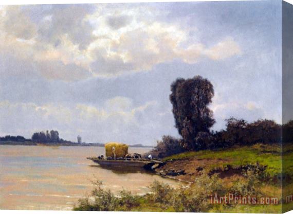 Louis Apol A Ferry in a Summer Landscape Stretched Canvas Painting / Canvas Art