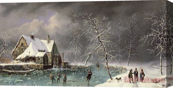Louis Claude Mallebranche Winter Scene Stretched Canvas Print / Canvas Art
