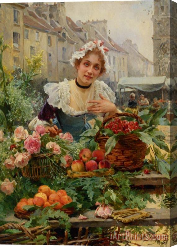 Louis Marie De Schryver The Flower Seller Stretched Canvas Print / Canvas Art