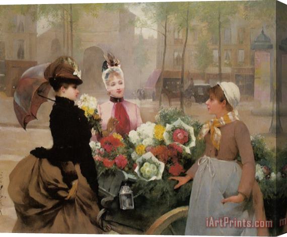 Louis Marie De Schryver The Flower Seller Stretched Canvas Print / Canvas Art