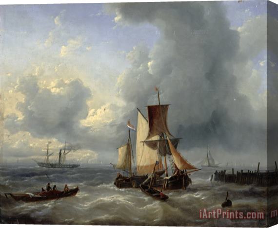 Louis Verboeckhoven Shipping off a Jetty Stretched Canvas Print / Canvas Art