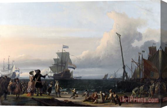 Ludolf Backhuysen Dutch Ships in The Roads of Texel; in The Middle The 'gouden Leeuw', The Flagship of Cornelis Tromp Stretched Canvas Print / Canvas Art