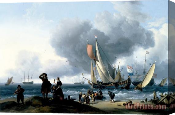 Ludolf Backhuysen Dutchman Embarking Onto a Yacht Stretched Canvas Print / Canvas Art