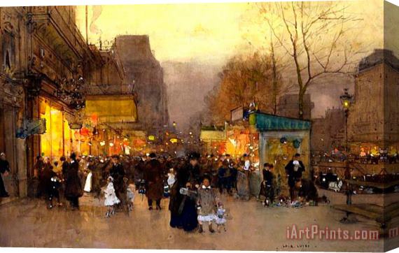 Luigi Loir Porte St Martin at Christmas Time in Paris Stretched Canvas Painting / Canvas Art