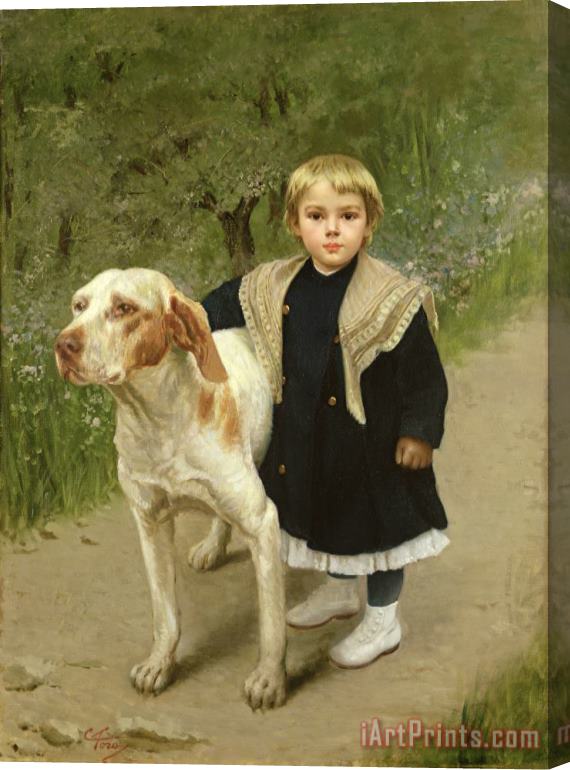 Luigi Toro Young Child and a Big Dog Stretched Canvas Print / Canvas Art