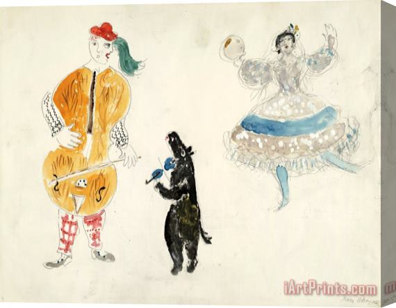 Marc Chagall A Bandura Player, a Bear And Zemphira, Costume Design for Aleko (scene Ii). (1942) Stretched Canvas Print / Canvas Art