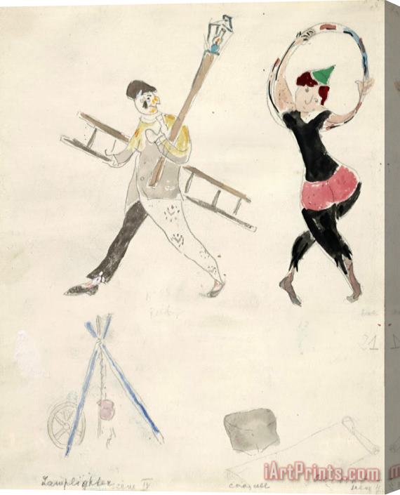 Marc Chagall A Lamplighter And an Acrobat, Costume Design for Aleko (scene Iv). (1942) Stretched Canvas Print / Canvas Art