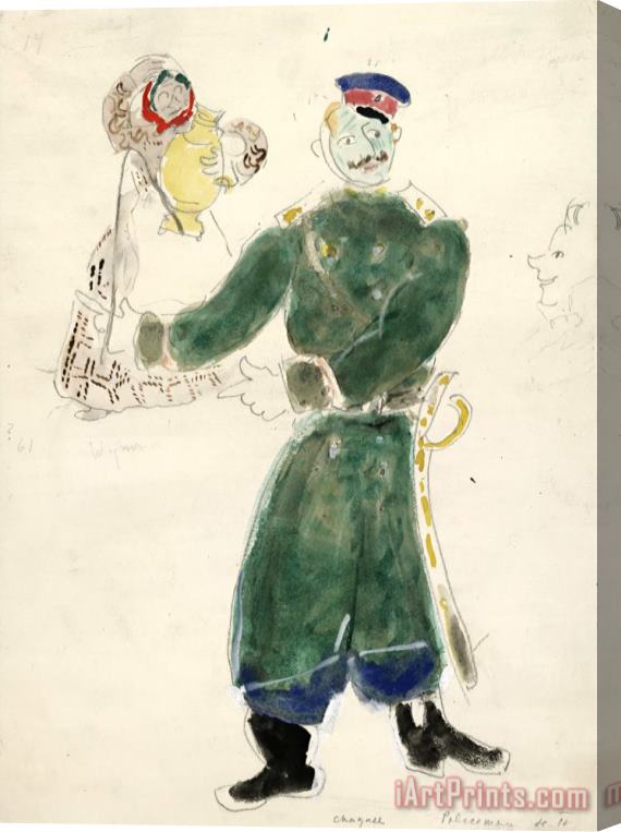 Marc Chagall A Policeman And a Peasant, Costume Design for Aleko (scene Iv). (1942) Stretched Canvas Print / Canvas Art