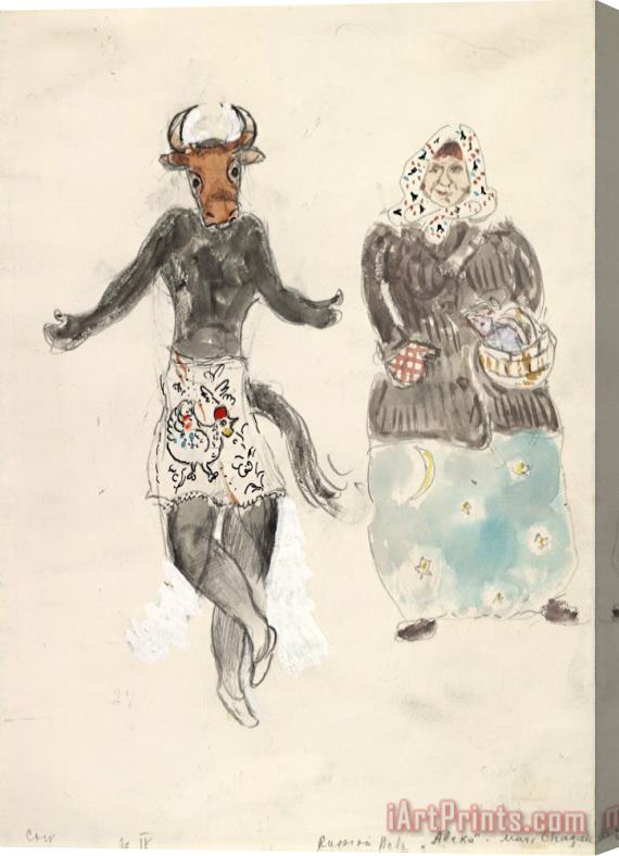 Marc Chagall A Russian Baba And a Cow, Costume Design for Aleko (scene Iv). (1942) Stretched Canvas Painting / Canvas Art