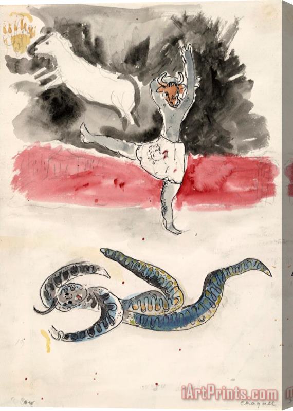 Marc Chagall A Snake And a Cow, Costume Design for Aleko (scene Iv). (1942) Stretched Canvas Painting / Canvas Art