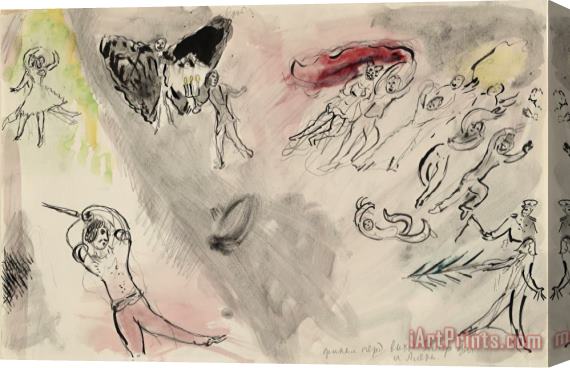 Marc Chagall Aleko's Vengeance, Sketch for The Choreographer for Aleko (scene Iv). (1942) Stretched Canvas Print / Canvas Art