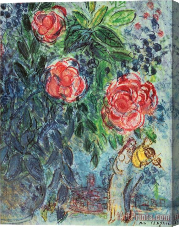 Marc Chagall Flowers And Lovers Stretched Canvas Print / Canvas Art