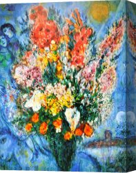 Bouquet De Fleurs Et L'esquisse D'une Statue, 1949 Canvas Prints - Vase of Flowers Le Bouquet 1958 by Marc Chagall