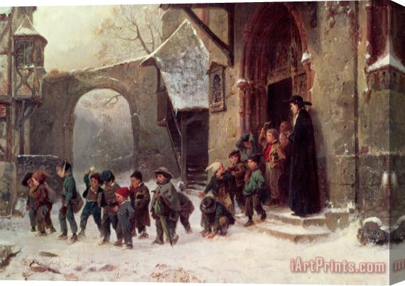 Marc Louis Benjamin Vautier Snow Scene Children Leaving School Stretched Canvas Print / Canvas Art