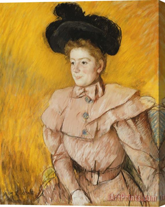 Mary Cassatt Woman in a Black Hat And a Raspberry Pink Costume Stretched Canvas Painting / Canvas Art