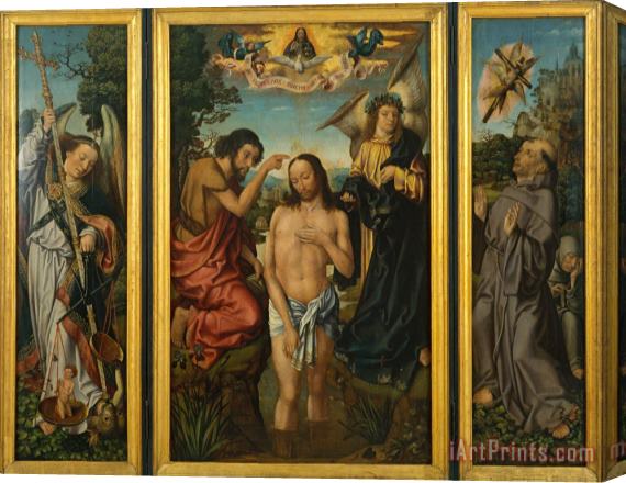 Master of Frankfurt Triptych of The Baptism of Christ Stretched Canvas Print / Canvas Art