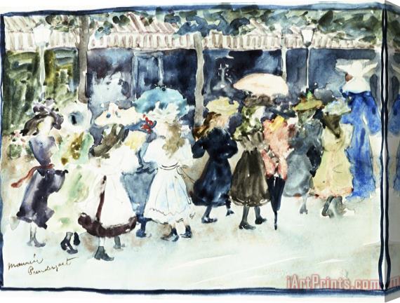 Maurice Brazil Prendergast Watercolor of Girls Walking Along The Boardwalk Stretched Canvas Print / Canvas Art