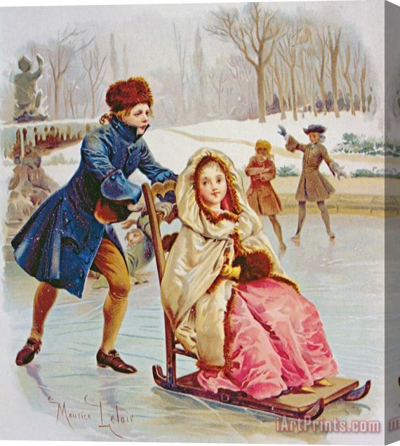 Maurice Leloir Children Skating Stretched Canvas Painting / Canvas Art